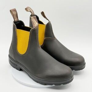 Blundstone Brown Chelsea Ankle Boots with Yellow Elastic